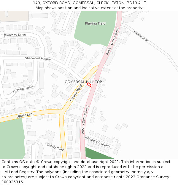 149, OXFORD ROAD, GOMERSAL, CLECKHEATON, BD19 4HE: Location map and indicative extent of plot