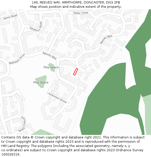 149, REEVES WAY, ARMTHORPE, DONCASTER, DN3 2FB: Location map and indicative extent of plot