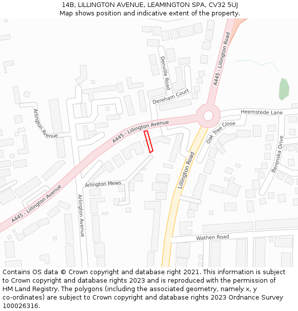 14B, LILLINGTON AVENUE, LEAMINGTON SPA, CV32 5UJ: Location map and indicative extent of plot