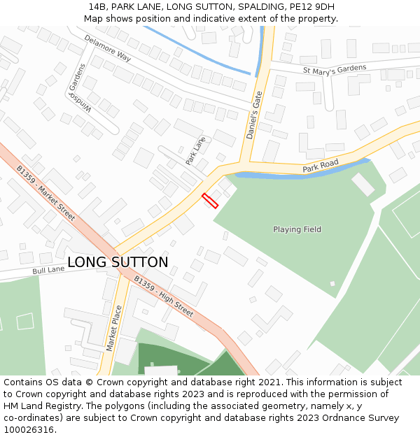 14B, PARK LANE, LONG SUTTON, SPALDING, PE12 9DH: Location map and indicative extent of plot