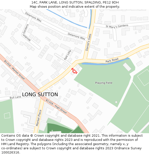 14C, PARK LANE, LONG SUTTON, SPALDING, PE12 9DH: Location map and indicative extent of plot