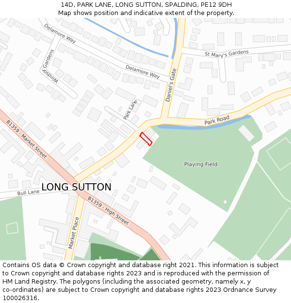 14D, PARK LANE, LONG SUTTON, SPALDING, PE12 9DH: Location map and indicative extent of plot