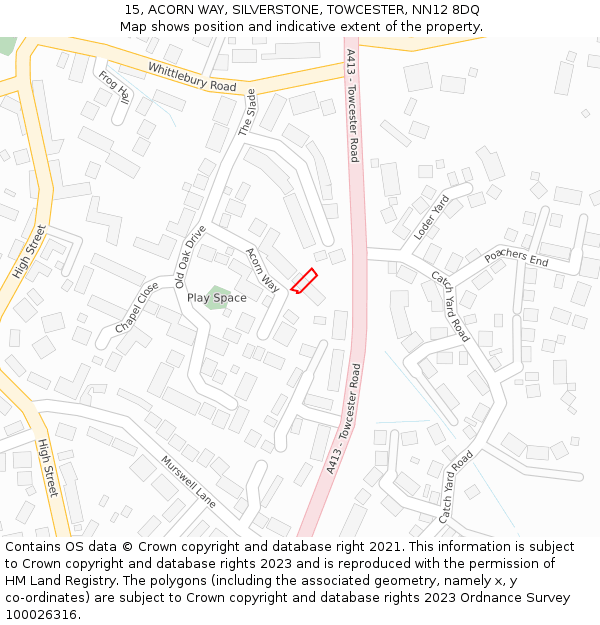 15, ACORN WAY, SILVERSTONE, TOWCESTER, NN12 8DQ: Location map and indicative extent of plot