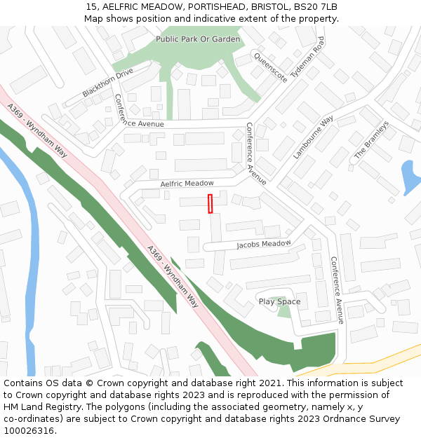 15, AELFRIC MEADOW, PORTISHEAD, BRISTOL, BS20 7LB: Location map and indicative extent of plot