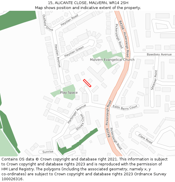 15, ALICANTE CLOSE, MALVERN, WR14 2SH: Location map and indicative extent of plot
