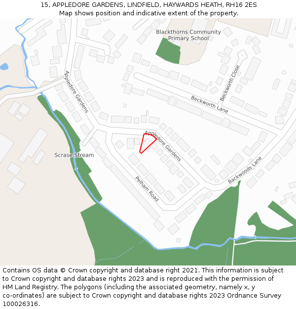 15, APPLEDORE GARDENS, LINDFIELD, HAYWARDS HEATH, RH16 2ES: Location map and indicative extent of plot