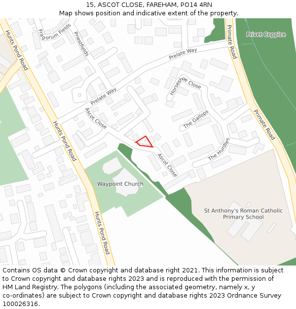 15, ASCOT CLOSE, FAREHAM, PO14 4RN: Location map and indicative extent of plot