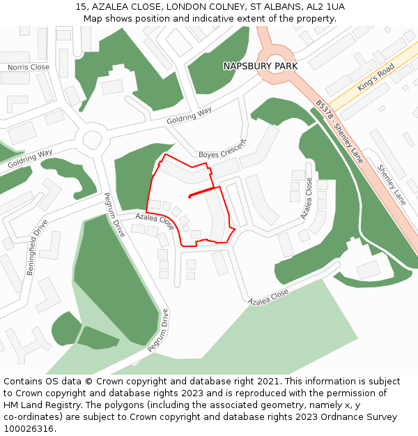 15, AZALEA CLOSE, LONDON COLNEY, ST ALBANS, AL2 1UA: Location map and indicative extent of plot