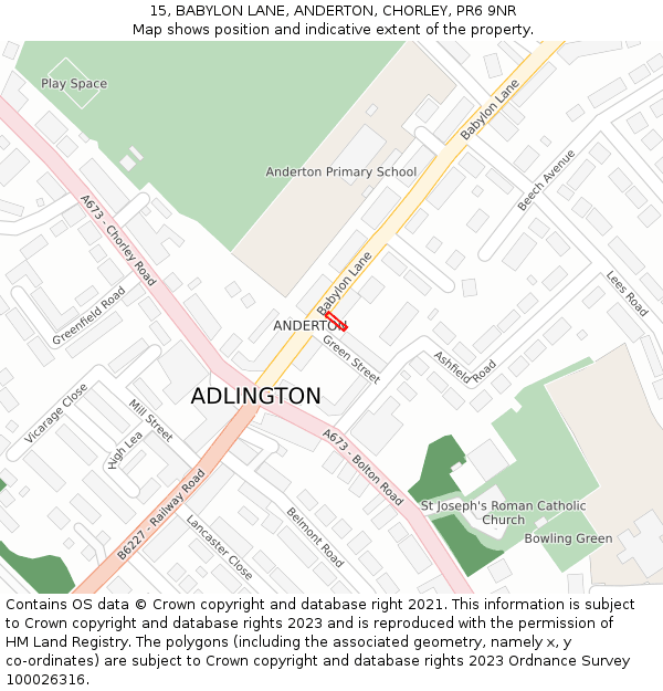 15, BABYLON LANE, ANDERTON, CHORLEY, PR6 9NR: Location map and indicative extent of plot