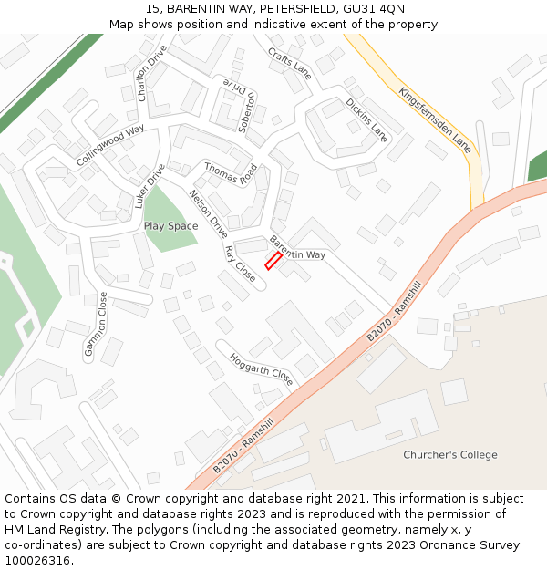 15, BARENTIN WAY, PETERSFIELD, GU31 4QN: Location map and indicative extent of plot