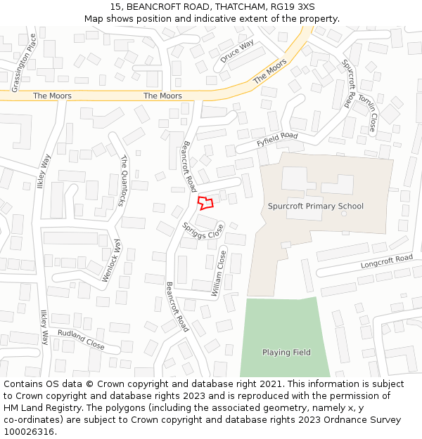 15, BEANCROFT ROAD, THATCHAM, RG19 3XS: Location map and indicative extent of plot