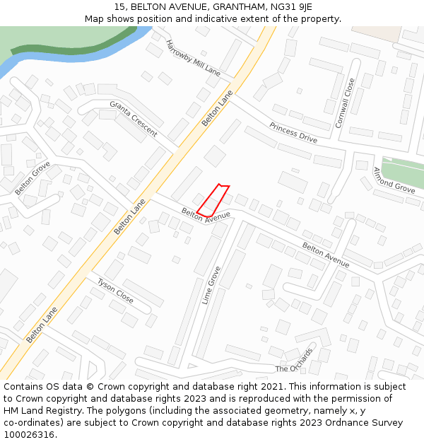 15, BELTON AVENUE, GRANTHAM, NG31 9JE: Location map and indicative extent of plot