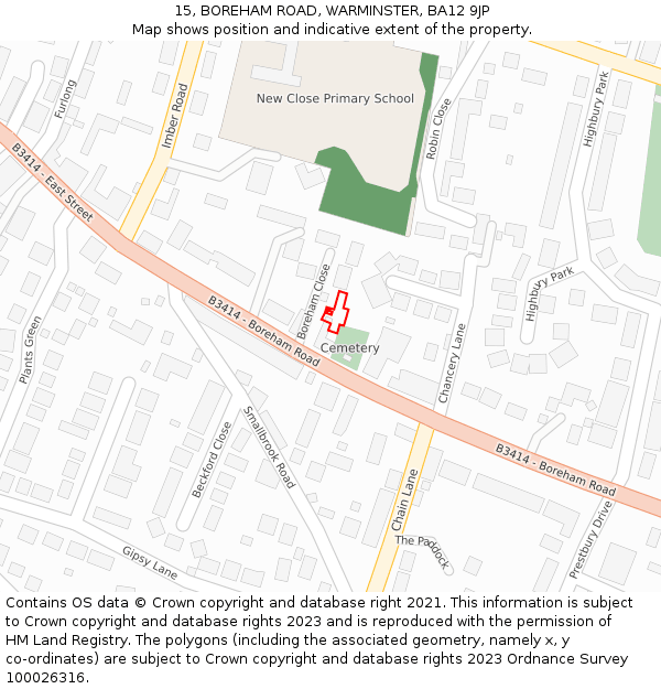 15, BOREHAM ROAD, WARMINSTER, BA12 9JP: Location map and indicative extent of plot