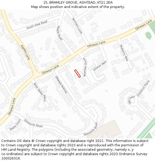 15, BRAMLEY GROVE, ASHTEAD, KT21 2EA: Location map and indicative extent of plot