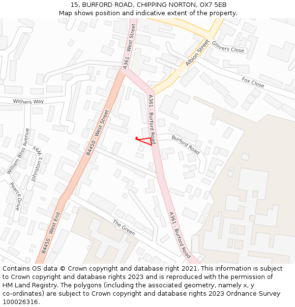 15, BURFORD ROAD, CHIPPING NORTON, OX7 5EB: Location map and indicative extent of plot