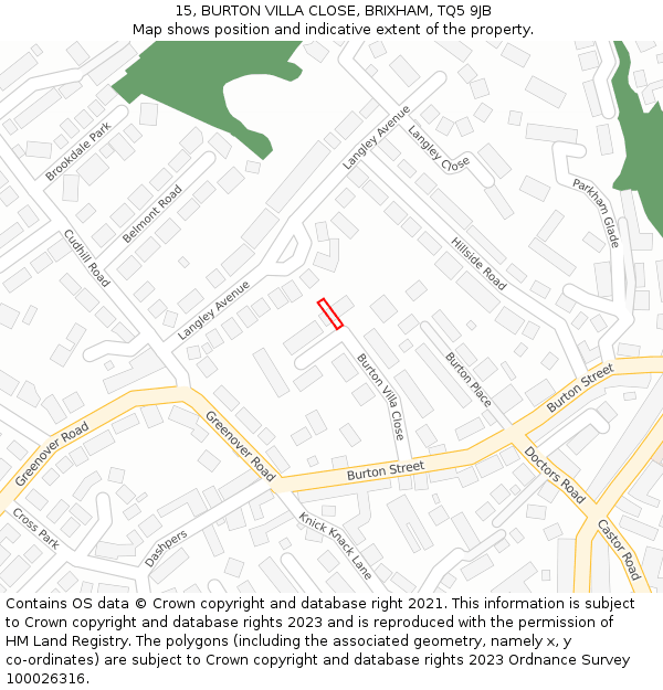 15, BURTON VILLA CLOSE, BRIXHAM, TQ5 9JB: Location map and indicative extent of plot