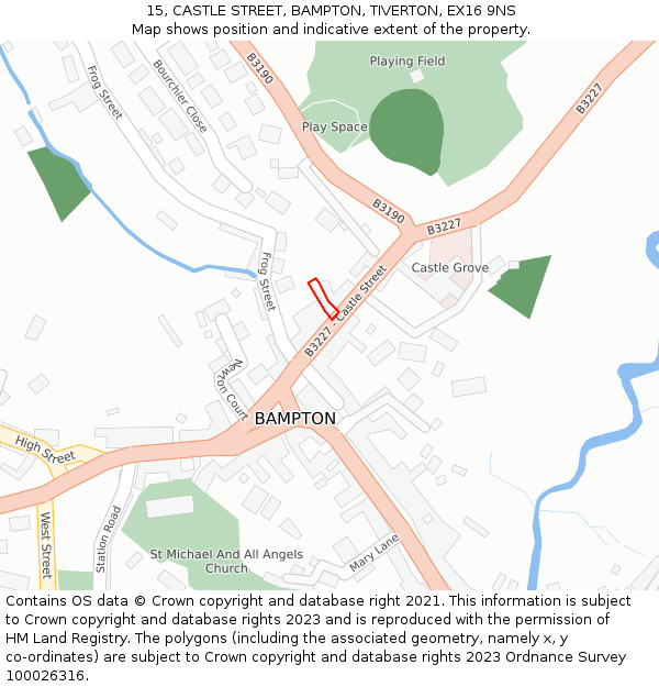 15, CASTLE STREET, BAMPTON, TIVERTON, EX16 9NS: Location map and indicative extent of plot