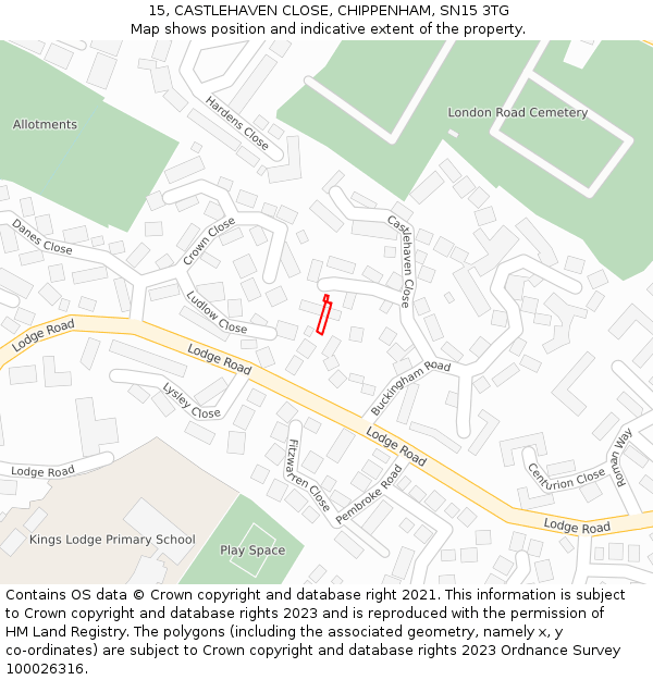 15, CASTLEHAVEN CLOSE, CHIPPENHAM, SN15 3TG: Location map and indicative extent of plot