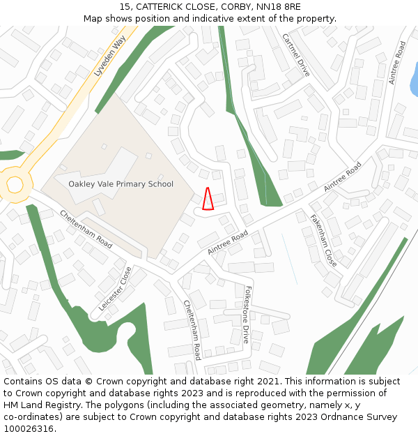 15, CATTERICK CLOSE, CORBY, NN18 8RE: Location map and indicative extent of plot