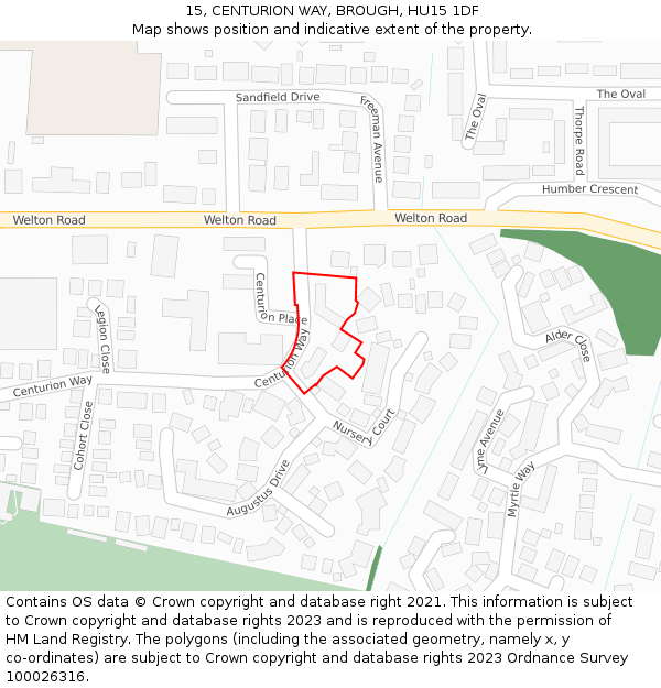 15, CENTURION WAY, BROUGH, HU15 1DF: Location map and indicative extent of plot