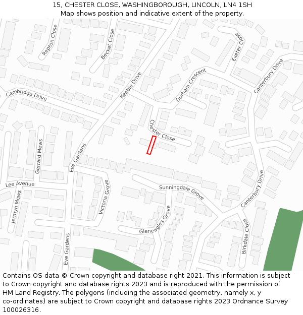 15, CHESTER CLOSE, WASHINGBOROUGH, LINCOLN, LN4 1SH: Location map and indicative extent of plot