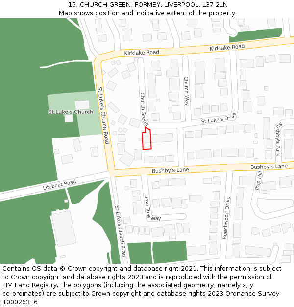 15, CHURCH GREEN, FORMBY, LIVERPOOL, L37 2LN: Location map and indicative extent of plot