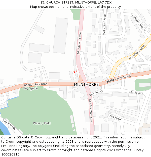 15, CHURCH STREET, MILNTHORPE, LA7 7DX: Location map and indicative extent of plot