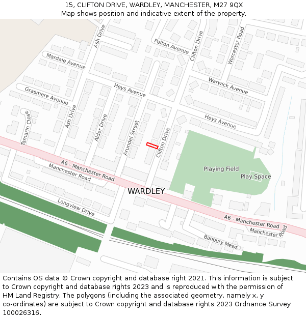 15, CLIFTON DRIVE, WARDLEY, MANCHESTER, M27 9QX: Location map and indicative extent of plot