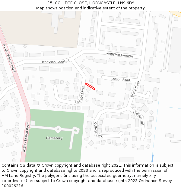 15, COLLEGE CLOSE, HORNCASTLE, LN9 6BY: Location map and indicative extent of plot
