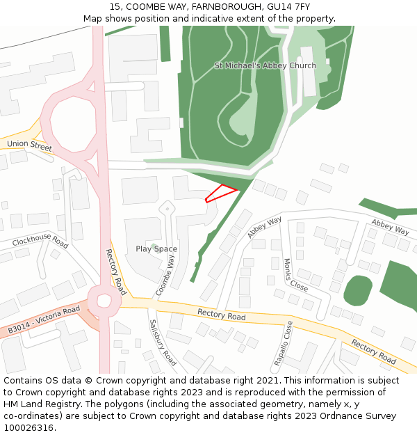 15, COOMBE WAY, FARNBOROUGH, GU14 7FY: Location map and indicative extent of plot
