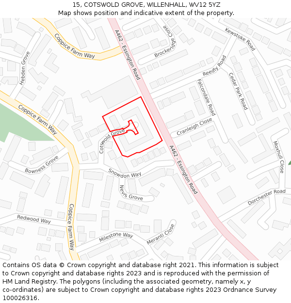 15, COTSWOLD GROVE, WILLENHALL, WV12 5YZ: Location map and indicative extent of plot