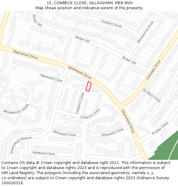 15, COWBECK CLOSE, GILLINGHAM, ME8 9NN: Location map and indicative extent of plot