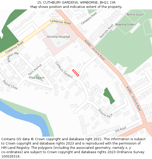 15, CUTHBURY GARDENS, WIMBORNE, BH21 1YA: Location map and indicative extent of plot