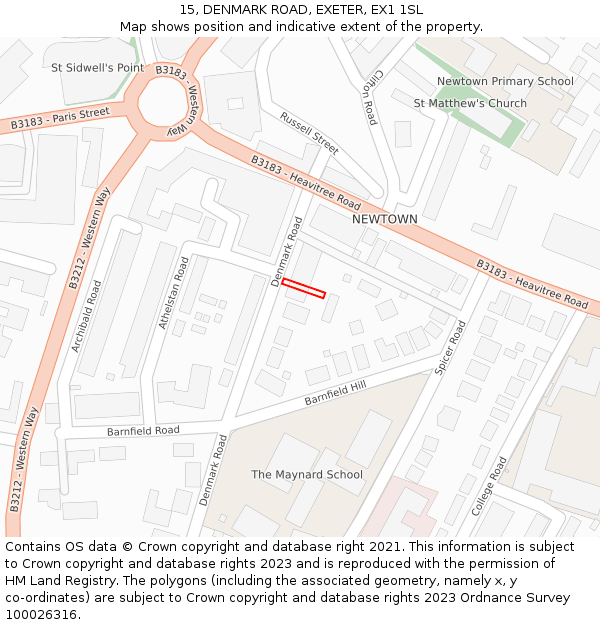 15, DENMARK ROAD, EXETER, EX1 1SL: Location map and indicative extent of plot
