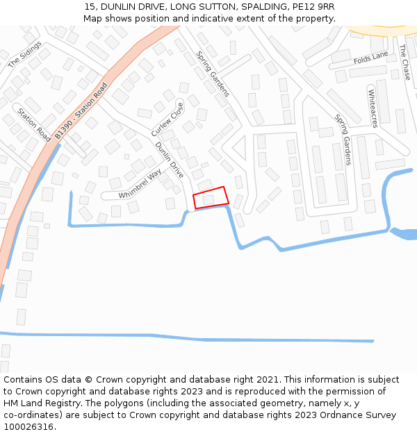15, DUNLIN DRIVE, LONG SUTTON, SPALDING, PE12 9RR: Location map and indicative extent of plot