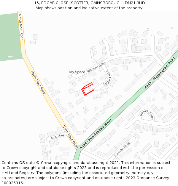 15, EDGAR CLOSE, SCOTTER, GAINSBOROUGH, DN21 3HD: Location map and indicative extent of plot