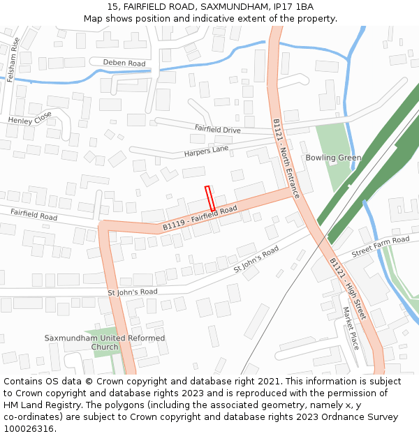 15, FAIRFIELD ROAD, SAXMUNDHAM, IP17 1BA: Location map and indicative extent of plot