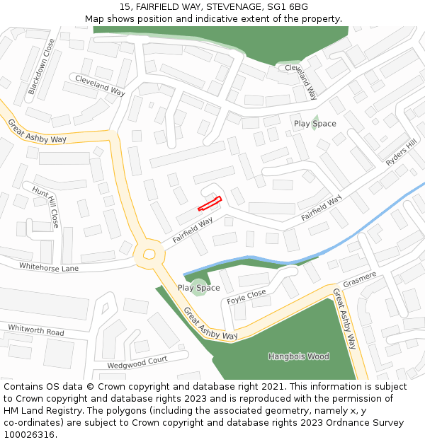 15, FAIRFIELD WAY, STEVENAGE, SG1 6BG: Location map and indicative extent of plot