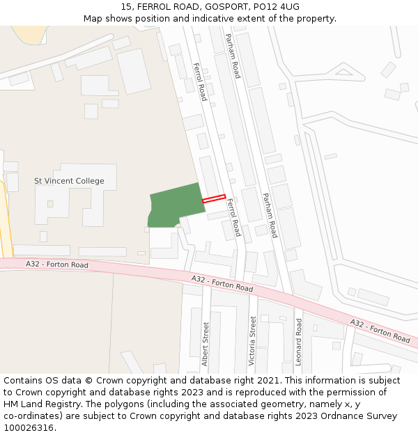 15, FERROL ROAD, GOSPORT, PO12 4UG: Location map and indicative extent of plot