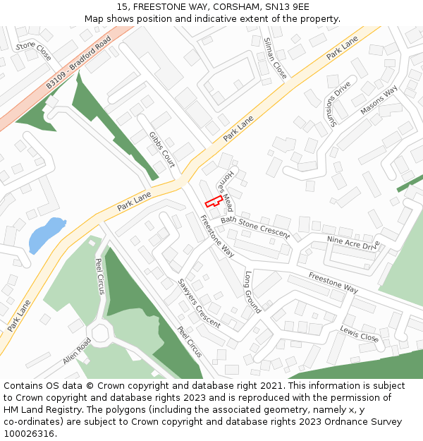15, FREESTONE WAY, CORSHAM, SN13 9EE: Location map and indicative extent of plot