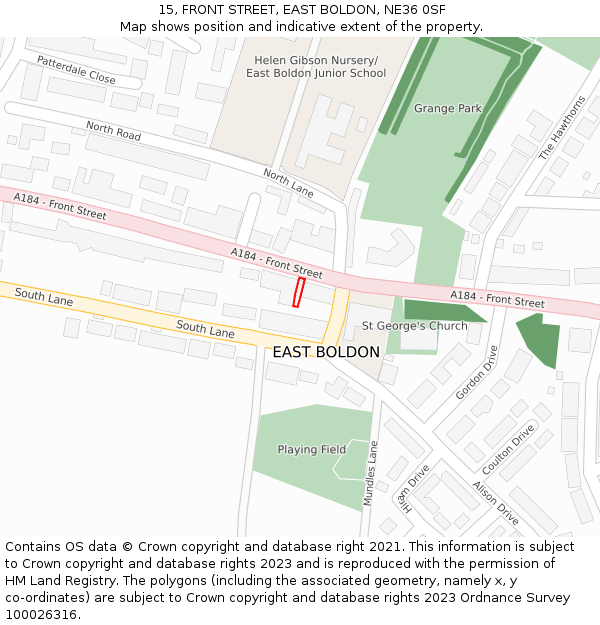 15, FRONT STREET, EAST BOLDON, NE36 0SF: Location map and indicative extent of plot