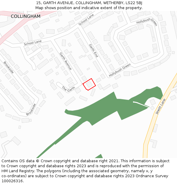15, GARTH AVENUE, COLLINGHAM, WETHERBY, LS22 5BJ: Location map and indicative extent of plot