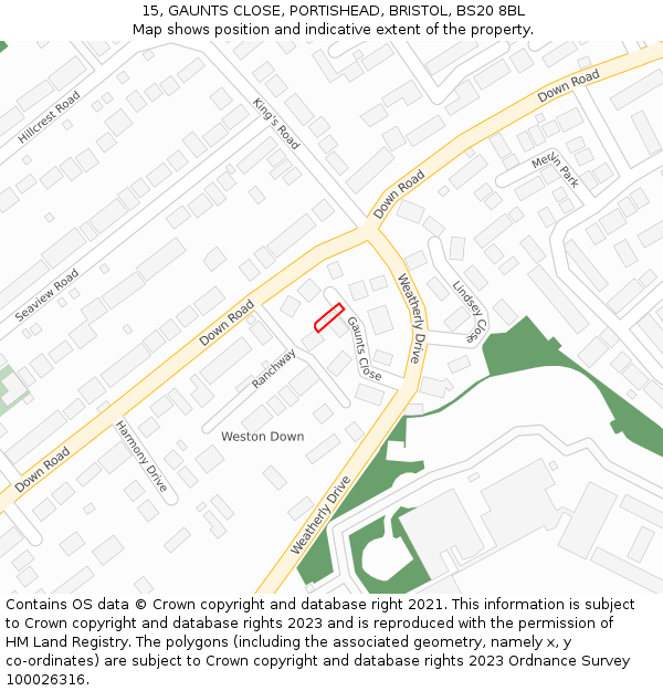 15, GAUNTS CLOSE, PORTISHEAD, BRISTOL, BS20 8BL: Location map and indicative extent of plot