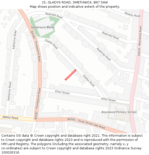 15, GLADYS ROAD, SMETHWICK, B67 5AW: Location map and indicative extent of plot