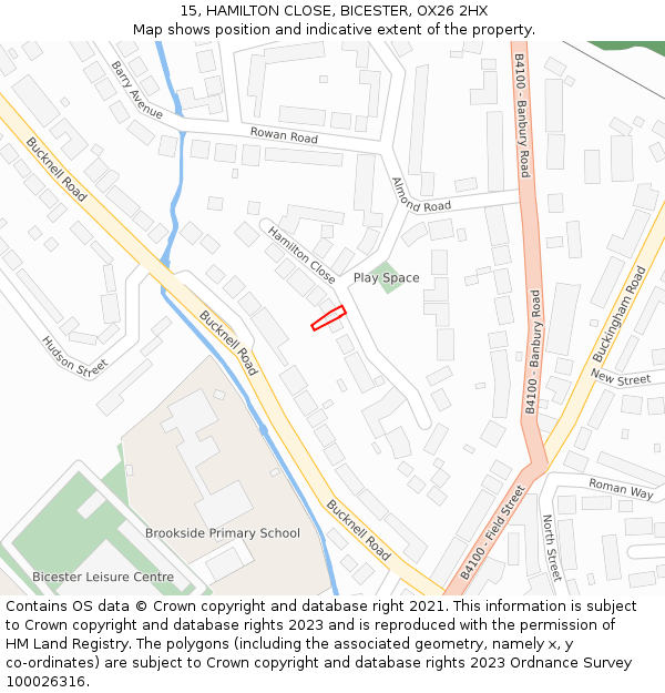 15, HAMILTON CLOSE, BICESTER, OX26 2HX: Location map and indicative extent of plot