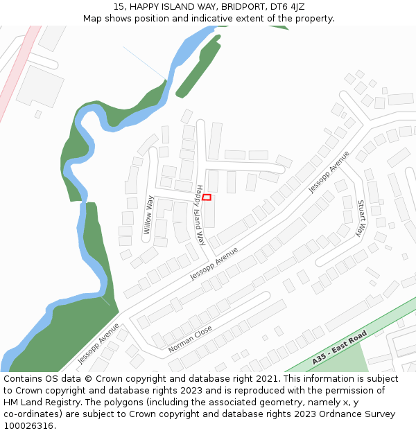 15, HAPPY ISLAND WAY, BRIDPORT, DT6 4JZ: Location map and indicative extent of plot