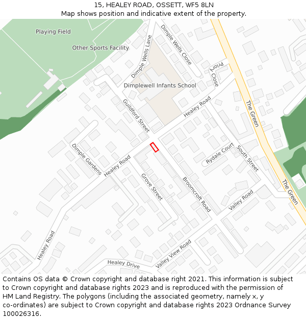 15, HEALEY ROAD, OSSETT, WF5 8LN: Location map and indicative extent of plot