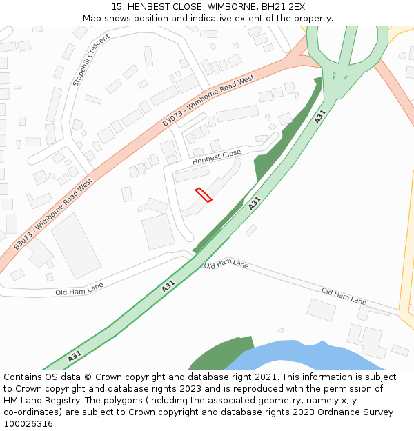 15, HENBEST CLOSE, WIMBORNE, BH21 2EX: Location map and indicative extent of plot