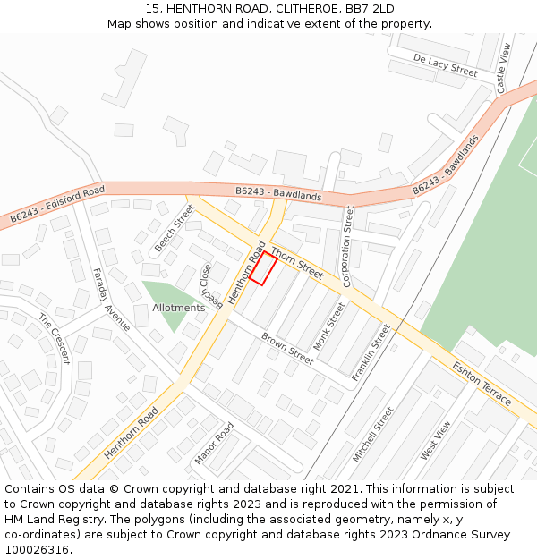 15, HENTHORN ROAD, CLITHEROE, BB7 2LD: Location map and indicative extent of plot