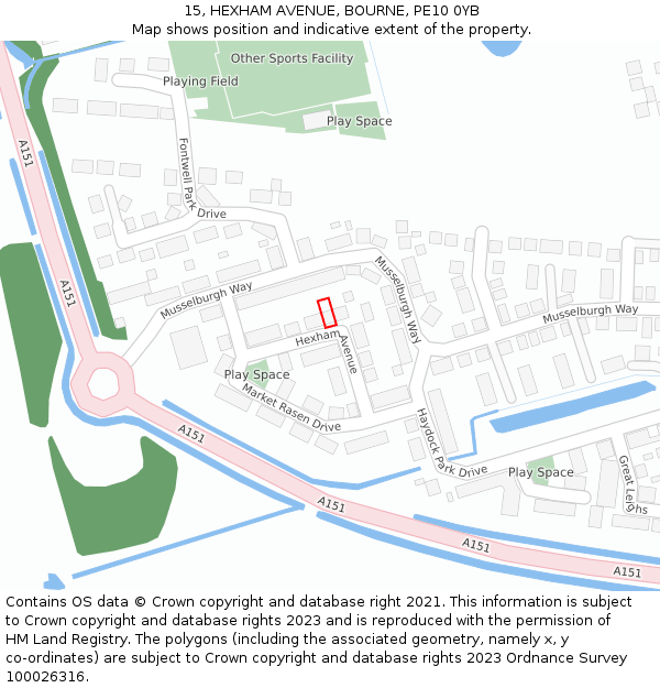 15, HEXHAM AVENUE, BOURNE, PE10 0YB: Location map and indicative extent of plot